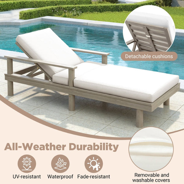 English Elm Trexm Acacia Wood Outdoor Chaise Lounge Set Reclining Patio Sunbed with Cushions Beige,Gray TM000034AAE