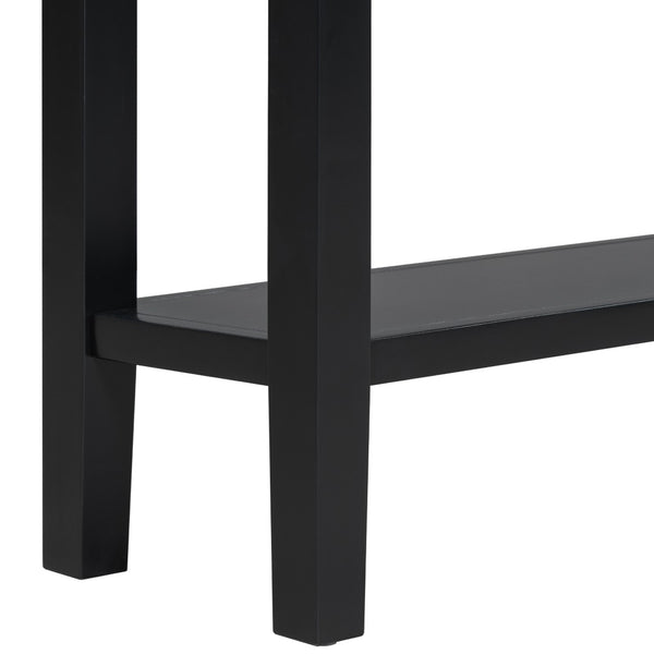 English Elm U_style Contemporary Console Table with 4 Drawers Pine Legs Open Shelf Foyer N711P218638B