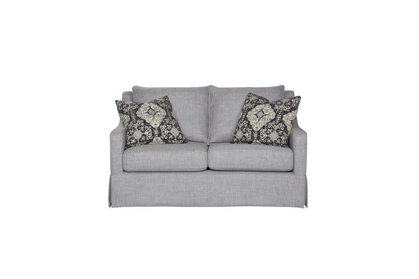 English Elm Loveseat In Elegant Light Gray With Reversible Cushions, Tailored Skirt & 2 Accent Pillows B2699P225137