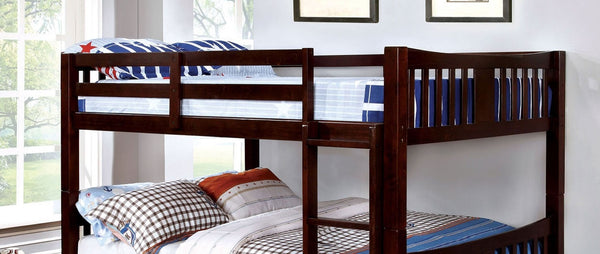 English Elm Transitional Full Over Full Bunk Bed - Solid Wood, Dark Walnut, Attached Ladder & Trundle Option! B2741S00352-GIGA
