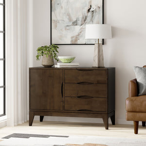 English Elm Harper Rubberwood Sideboard with 3 Drawers Mid Century Modern Walnut Storage Cabinet B136P439014