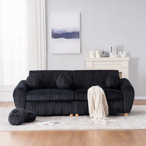 English Elm Modern Black Corduroy Sofa Couch - Stylish 84" Sectional Love Seat For Living Rooms & Home Offices W2363S00075