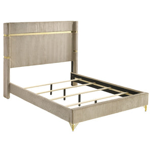 English Elm Malcolm Velvet Wingback Eastern King Bed with Gold Trim Sculptural Headboard Beige B062S01588