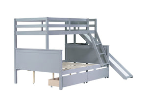 English Elm Twin Over Full Bunk Bed With Slide, Drawers & Shelves – Durable Rubberwood Design In Grey Finish W504S00204-GIGA