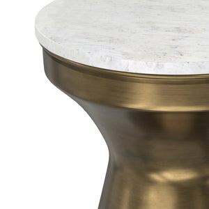 English Elm Raquel Antique Brass Side Table with White Marble Top — Handcrafted Iron Base, Multipurpose Accent (98) B136P262281