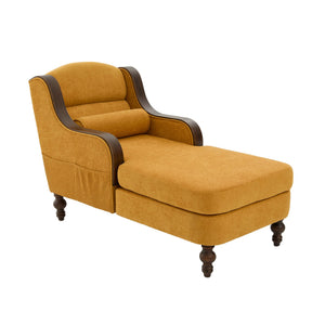 English Elm UNITED Oversized Chaise Lounge Sofa Bed with Solid Wood Arms, High-Resilience Foam, 800lb Capacity and Storage Pockets Mustard yellow W1568S00211