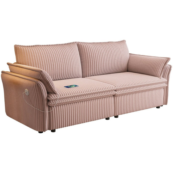 English Elm This Convertible Sleeper Sofa Plush Fleece 85 Inch Pull Out Bed for Studio Living Pink W3820S00036
