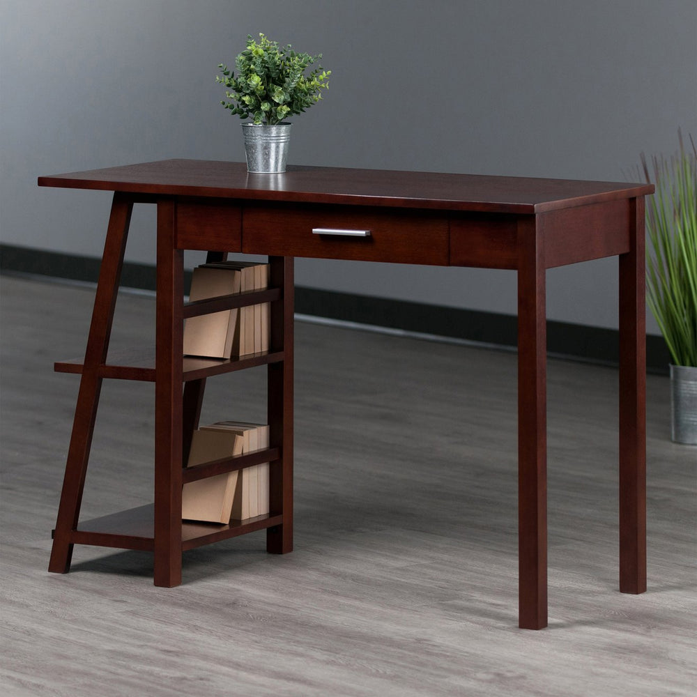 Winsome Wood Aldric Writing Desk In Rich Walnut - Space-saving Home Office Solution With Side Shelves & Drawer Walnut Solid ,Composite Wood 94632-winsome-wood