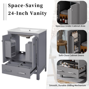 English Elm 48-Inch Modern Bathroom Vanity with Dual Ceramic Sinks, Ample Soft-Close Storage and Stylish Design Grey N729P000009E