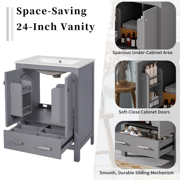 English Elm 48-Inch Modern Bathroom Vanity with Dual Ceramic Sinks, Ample Soft-Close Storage and Stylish Design Grey N729P000009E