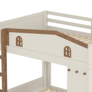 English Elm Twin Xl Solid Pine Loft Bed with Built-in Led Lighting and Storage Shelves W1580S00392