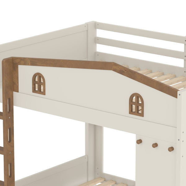 English Elm Twin Xl Solid Pine Loft Bed with Built-in Led Lighting and Storage Shelves W1580S00392