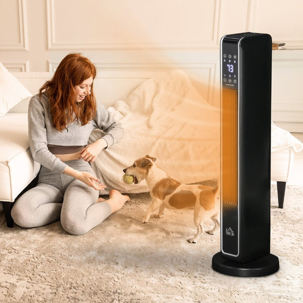 English Elm Homcom Ceramic Oscillating Tower Heater with Remote Timer and Three Modes for Any Room W2225P229133