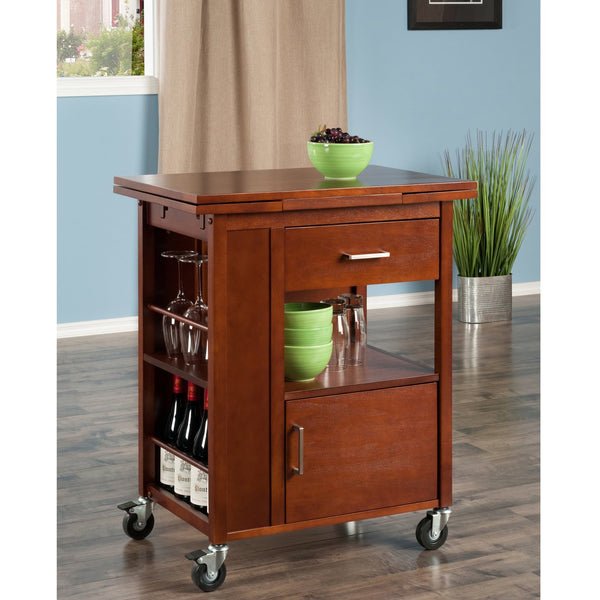 Winsome Wood Gregory Extendable Kitchen Cart With Storage, Walnut Finish & Rolling Casters For Easy Mobility Walnut Solid ,Composite Wood 94643-winsome-wood