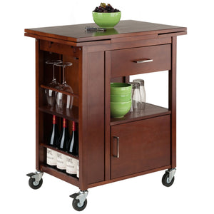 Winsome Wood Gregory Extendable Kitchen Cart With Storage, Walnut Finish & Rolling Casters For Easy Mobility Walnut Solid ,Composite Wood 94643-winsome-wood