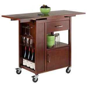 Winsome Wood Gregory Extendable Kitchen Cart With Storage, Walnut Finish & Rolling Casters For Easy Mobility Walnut Solid ,Composite Wood 94643-winsome-wood