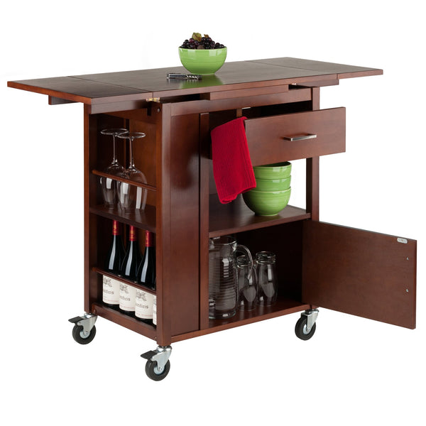Winsome Wood Gregory Extendable Kitchen Cart With Storage, Walnut Finish & Rolling Casters For Easy Mobility Walnut Solid ,Composite Wood 94643-winsome-wood
