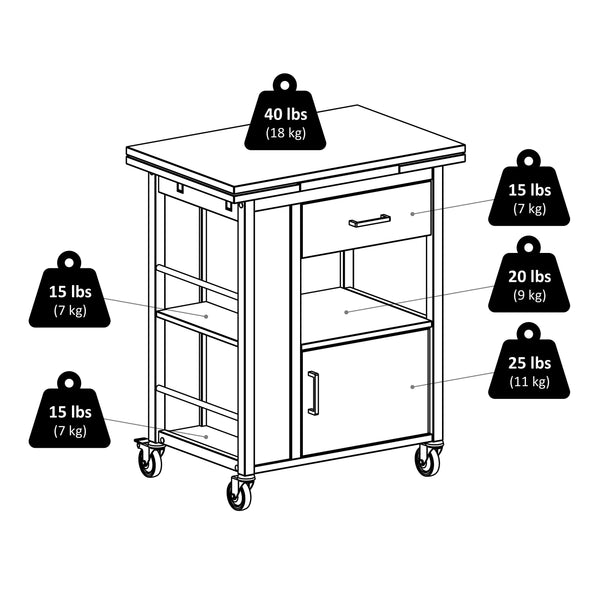 Winsome Wood Gregory Extendable Kitchen Cart With Storage, Walnut Finish & Rolling Casters For Easy Mobility Walnut Solid ,Composite Wood 94643-winsome-wood