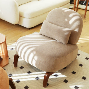 English Elm Cute Barrel Velvet Accent Chair Armless Solid Wood Legs Cozy Reading Nook Seat Camel W2105P412976