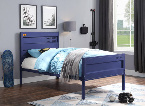 English Elm Cargo Metal Twin Bed with Cargo Container Style, Recessed Panels, Low Profile Frame, 330lb Capacity Blue 47 L x 28.75 W x 5.3 H B2726P347880