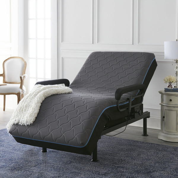 English Elm Twin Adjustable Sit-to-Stand Bed with Remote, 6" Memory Foam, 450 lb Capacity, Padded Rails, Blue B2699S00025
