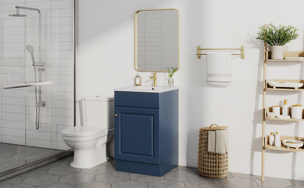 English Elm [video] 20 Inch Freestanding Bathroom Vanity with Ceramic Sink Soft Close Cabinet Blue N759P237946C