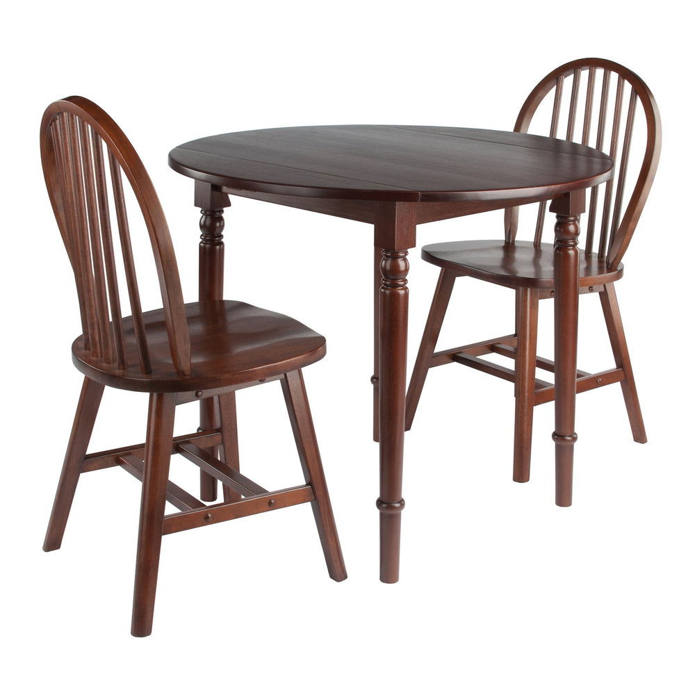 Winsome Wood Sorella 3-piece Vintage Walnut Drop Leaf Dining Set With Windsor Chairs For Cozy Spaces & Gatherings Walnut Solid Wood 94666-winsome-wood