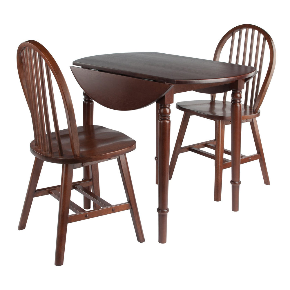 Winsome Wood Sorella 3-piece Vintage Walnut Drop Leaf Dining Set With Windsor Chairs For Cozy Spaces & Gatherings Walnut Solid Wood 94666-winsome-wood