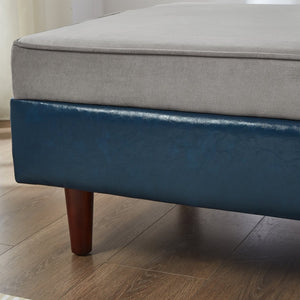 English Elm 65" Velvet Storage Chaise Lounge with Pu Leather Panels Eucalyptus Frame Accent Seat Blue+Grey W1097P434118