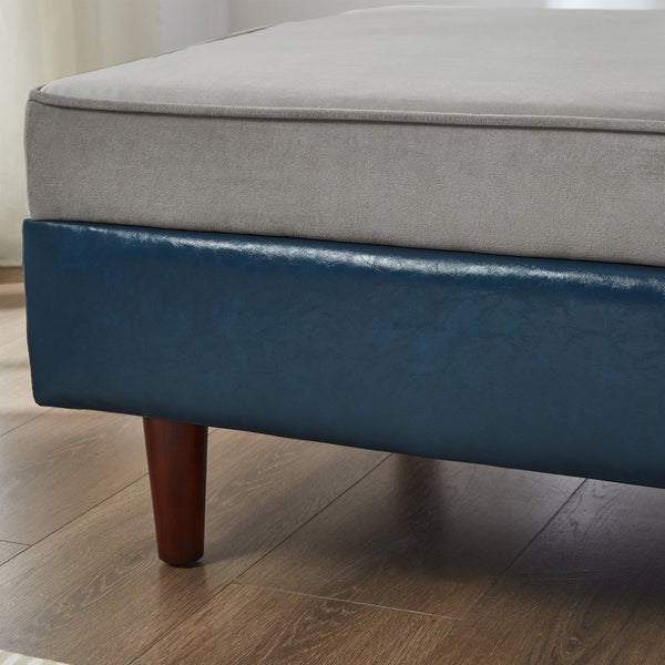 English Elm 65" Velvet Storage Chaise Lounge with Pu Leather Panels Eucalyptus Frame Accent Seat Blue+Grey W1097P434118