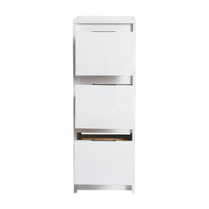 English Elm 12" Freestanding Bathroom Storage Cabinet With Soft-Close Drawers, Glossy White Finish, Modern Design W999P312107