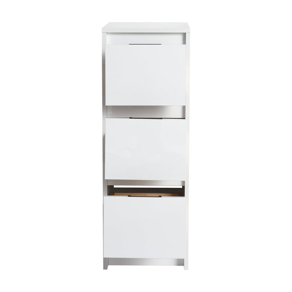 English Elm 12" Freestanding Bathroom Storage Cabinet With Soft-Close Drawers, Glossy White Finish, Modern Design W999P312107