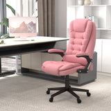 English Elm Homcom High Back Vibration Massage Office Chair With 6 Vibration Points, Heated Reclining Pu Leather Computer Chair With Armrest and Remote, Pink