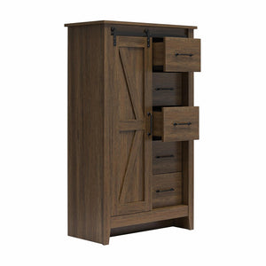 English Elm Alton Farmhouse Chest with Sliding Barn Door Five Drawers and Matte Black Hardware Walnut B2733S00015