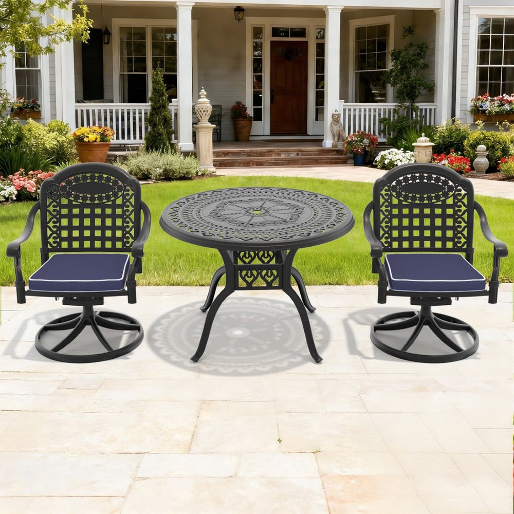 English Elm 3-piece Cast Aluminum Outdoor Bistro Set with Swivel Chairs and Round Patio Table W1710S00341
