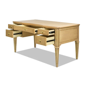 English Elm Jennifer Taylor Home - Dauphin Gold Accent Executive Desk - Natural Ash Wood, 5 Drawers, Premium Quality & Easy Setup B2719P238477