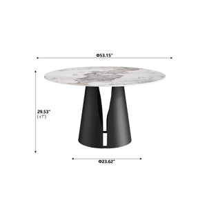 English Elm 53.15"Modern 53.15" Modern Round Dining Table With Black Carbon Steel Base - Seats 6, Stylish & Durable Design W1535S00441