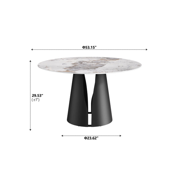English Elm 53.15"Modern 53.15" Modern Round Dining Table With Black Carbon Steel Base - Seats 6, Stylish & Durable Design W1535S00441