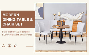 English Elm Table 5-Piece Modern Dining Set - 31.5" Dark Wood Grain Round Table & 4 Light Gray Pu Chairs W1151S02488-GIGA