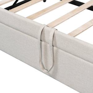 English Elm Twin Linen Upholstered Daybed with Pop up Trundle and Built in Usb Charging Beige SF000199AAA