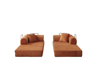English Elm 78.8" Corduroy Modular Floor Sofa Convertible Sleeper Futon with Pillow Back Support Orange W5617P455986