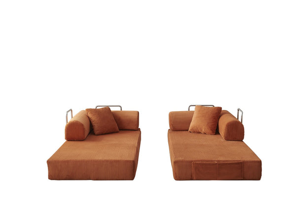 English Elm 78.8" Corduroy Modular Floor Sofa Convertible Sleeper Futon with Pillow Back Support Orange W5617P455986