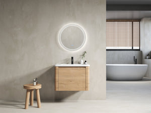 English Elm 28'' Wall-Mounted Bathroom Vanity with Ceramic Sink, Soft-Close Door, Plywood Durability & Space-Saving Design Imitative Oak W999P317929