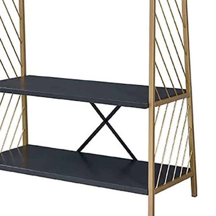 English Elm Gold Gold and Black Hall Tree with Two-Tier Shelves, Hanging Rail, Metal Frame for Entryway Decor B062P191051