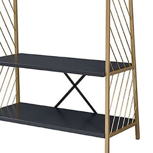 English Elm Gold Gold and Black Hall Tree with Two-Tier Shelves, Hanging Rail, Metal Frame for Entryway Decor B062P191051