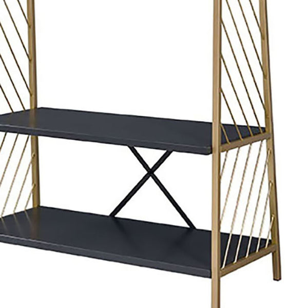 English Elm Gold Gold and Black Hall Tree with Two-Tier Shelves, Hanging Rail, Metal Frame for Entryway Decor B062P191051