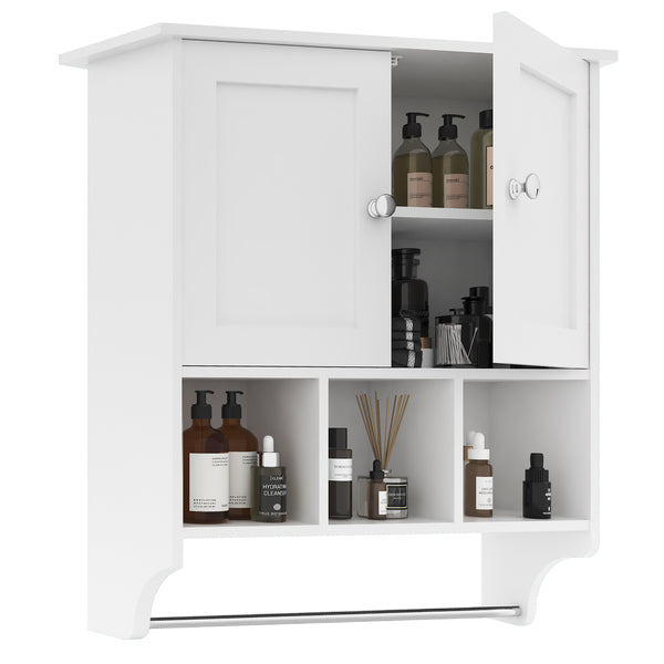 English Elm Bathroom Wall Cabinet with Towel Bar — Durable P2 MDF, Wall-Mount Storage for Toiletries & Medicine White W2386P192273