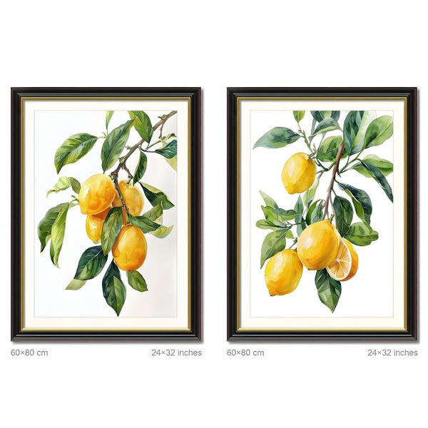 English Elm Set Of 2 Lemon Botanical Canvas Prints – Vibrant Fruit Art In Solid Wood Frames For Stylish Décor T3976P383240-GIGA