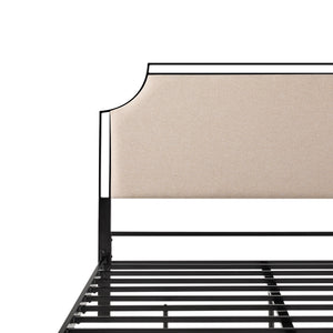 English Elm Walker Edison - Traditional Tan Upholstered Metal Queen Bedframe with Curved Corners, Removable Insert, Fire‑Resistant Fabric, Powder-Coated Steel B185P169172