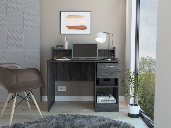 English Elm Manaos Grey Writing Computer Desk with Hutch, Multiple Shelves & Large Drawer for Compact Workspaces B070P188824